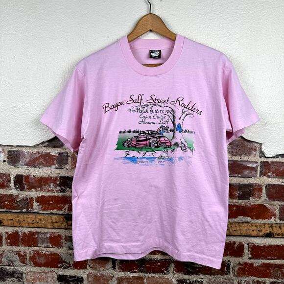 Vintage Rod Run Shirt Sz Large Pink Single Stitch Louisiana Bayou Cajun USA 90s - Picture 1 of 10